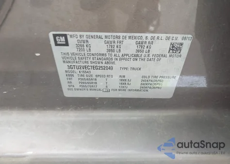 2014 GMC Sierra 1500 Slt z USA, uszkodzony, nr VIN 3GTU2VEC7EG252049